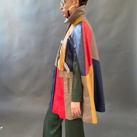 Vintage leather colorblock cape color block - Picture 2 of 5